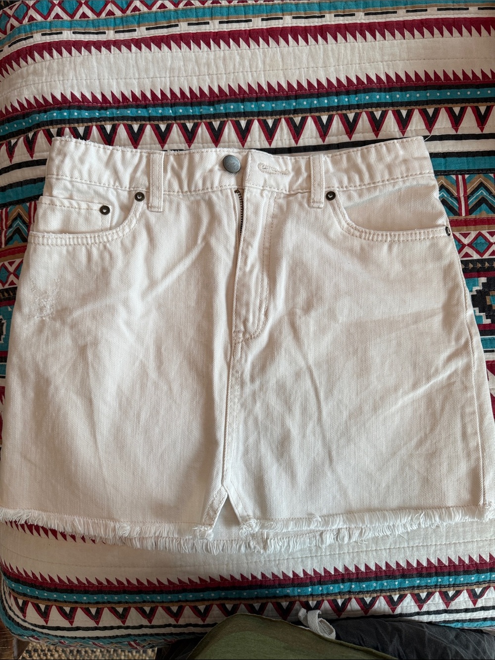 Free People White Denim Skirt with Frayed Hem